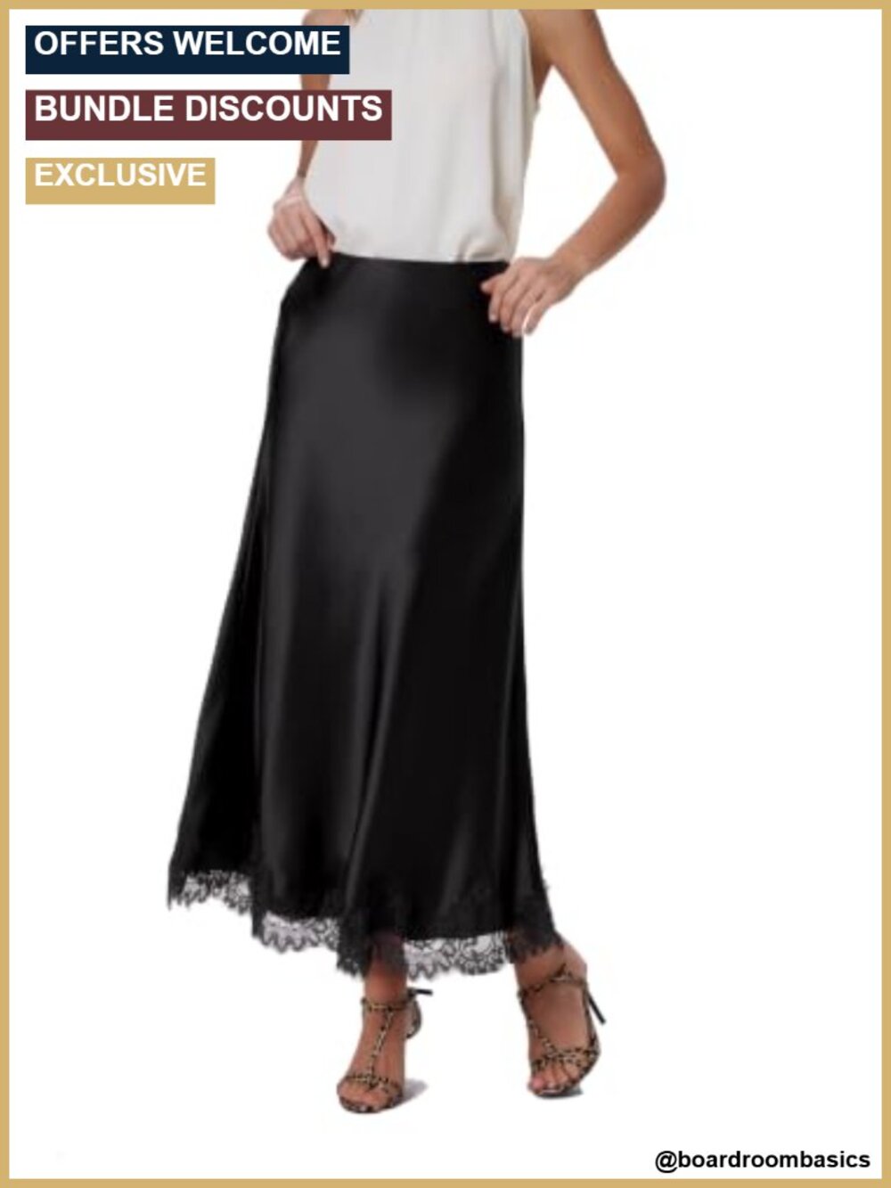 Satin Maxi Skirt Polyester Acetate Lace Trim A-Line Work Party
